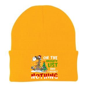 On The Naughty List And I Regret Nothing Horse Christmas Gift Knit Cap Winter Beanie