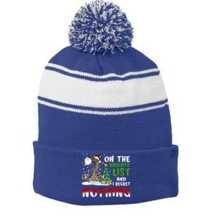 On The Naughty List And I Regret Nothing Horse Christmas Gift Stripe Pom Pom Beanie