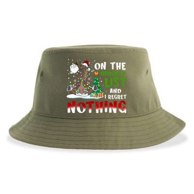 On The Naughty List And I Regret Nothing Horse Christmas Gift Sustainable Bucket Hat