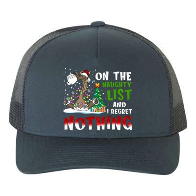 On The Naughty List And I Regret Nothing Horse Christmas Gift Yupoong Adult 5-Panel Trucker Hat