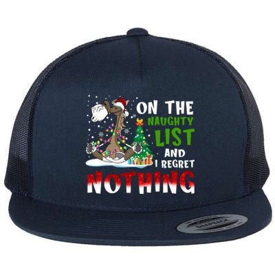 On The Naughty List And I Regret Nothing Horse Christmas Gift Flat Bill Trucker Hat