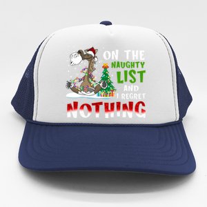 On The Naughty List And I Regret Nothing Horse Christmas Gift Trucker Hat