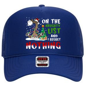 On The Naughty List And I Regret Nothing Horse Christmas Gift High Crown Mesh Back Trucker Hat