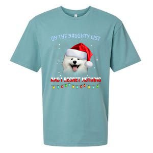 On The Naughty List And I Regret Nothing Samoyed Christmas Sueded Cloud Jersey T-Shirt