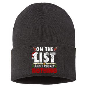 On The Naughty List And I Regret Nothing Funny Xmas Santa Sustainable Knit Beanie