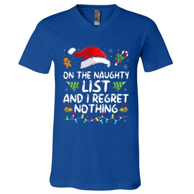 On The Naughty List And I Regret Nothing Funny Xmas  V-Neck T-Shirt