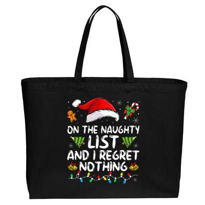 On The Naughty List And I Regret Nothing Funny Xmas  Cotton Canvas Jumbo Tote