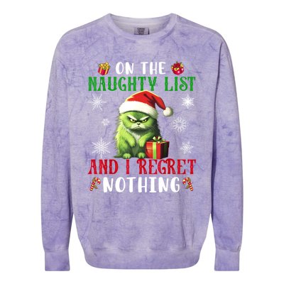 On The Naughty List And I Regret Nothing Cat Christmas Lover Colorblast Crewneck Sweatshirt