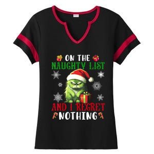 On The Naughty List And I Regret Nothing Cat Christmas Lover Ladies Halftime Notch Neck Tee