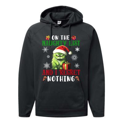 On The Naughty List And I Regret Nothing Cat Christmas Lover Performance Fleece Hoodie