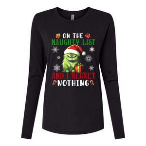 On The Naughty List And I Regret Nothing Cat Christmas Lover Womens Cotton Relaxed Long Sleeve T-Shirt