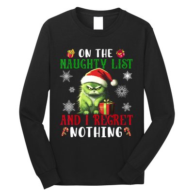 On The Naughty List And I Regret Nothing Cat Christmas Lover Long Sleeve Shirt