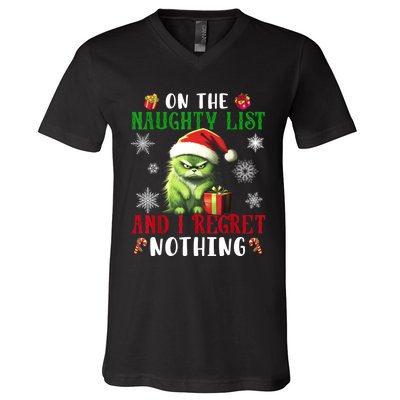 On The Naughty List And I Regret Nothing Cat Christmas Lover V-Neck T-Shirt