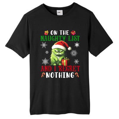 On The Naughty List And I Regret Nothing Cat Christmas Lover Tall Fusion ChromaSoft Performance T-Shirt