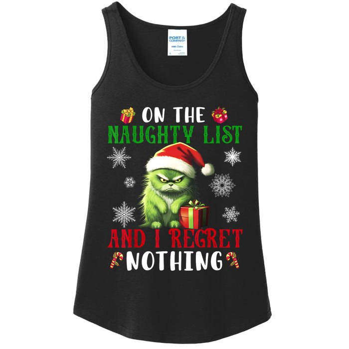 On The Naughty List And I Regret Nothing Cat Christmas Lover Ladies Essential Tank