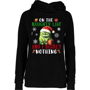 On The Naughty List And I Regret Nothing Cat Christmas Lover Womens Funnel Neck Pullover Hood