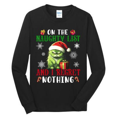 On The Naughty List And I Regret Nothing Cat Christmas Lover Tall Long Sleeve T-Shirt