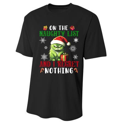 On The Naughty List And I Regret Nothing Cat Christmas Lover Performance Sprint T-Shirt