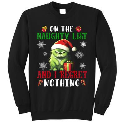 On The Naughty List And I Regret Nothing Cat Christmas Lover Tall Sweatshirt