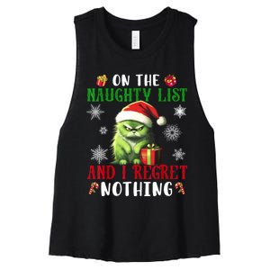 On The Naughty List And I Regret Nothing Cat Christmas Lover Women's Racerback Cropped Tank