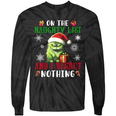 On The Naughty List And I Regret Nothing Cat Christmas Lover Tie-Dye Long Sleeve Shirt