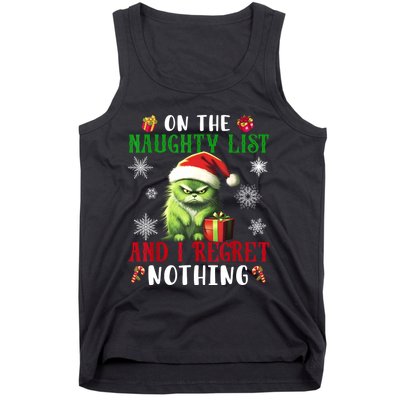 On The Naughty List And I Regret Nothing Cat Christmas Lover Tank Top