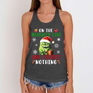 On The Naughty List And I Regret Nothing Cat Christmas Lover Women's Knotted Racerback Tank