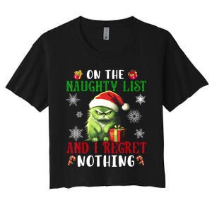 On The Naughty List And I Regret Nothing Cat Christmas Lover Women's Crop Top Tee