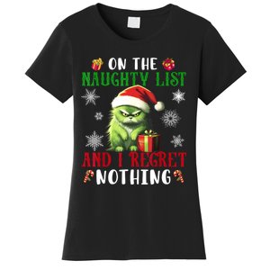 On The Naughty List And I Regret Nothing Cat Christmas Lover Women's T-Shirt