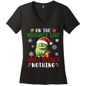 On The Naughty List And I Regret Nothing Cat Christmas Lover Women's V-Neck T-Shirt