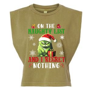 On The Naughty List And I Regret Nothing Cat Christmas Lover Garment-Dyed Women's Muscle Tee