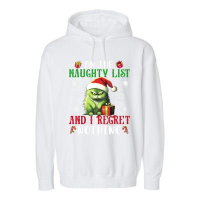 On The Naughty List And I Regret Nothing Cat Christmas Lover Garment-Dyed Fleece Hoodie