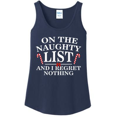 On The Naughty List And I Regret Nothing Funny Xmas Shirt Ladies Essential Tank