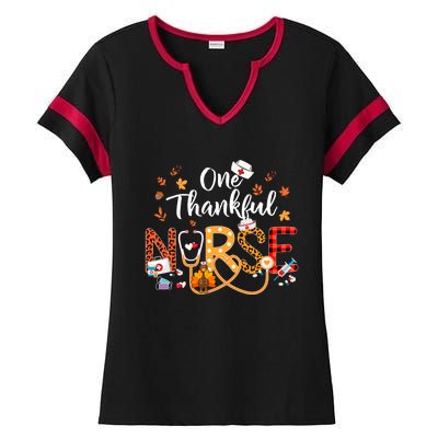 One Thankful Nurse Turkey Stethoscope Thanksgiving Great Gift Ladies Halftime Notch Neck Tee