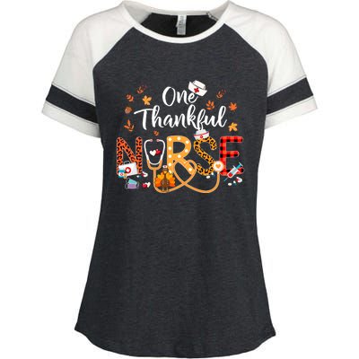 One Thankful Nurse Turkey Stethoscope Thanksgiving Great Gift Enza Ladies Jersey Colorblock Tee