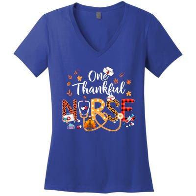 One Thankful Nurse Turkey Stethoscope Thanksgiving Great Gift Women's V-Neck T-Shirt