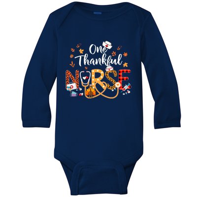 One Thankful Nurse Turkey Stethoscope Thanksgiving Great Gift Baby Long Sleeve Bodysuit