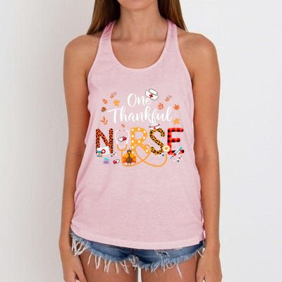 One Thankful Nurse Turkey Stethoscope Thanksgiving Great Gift Women's Knotted Racerback Tank