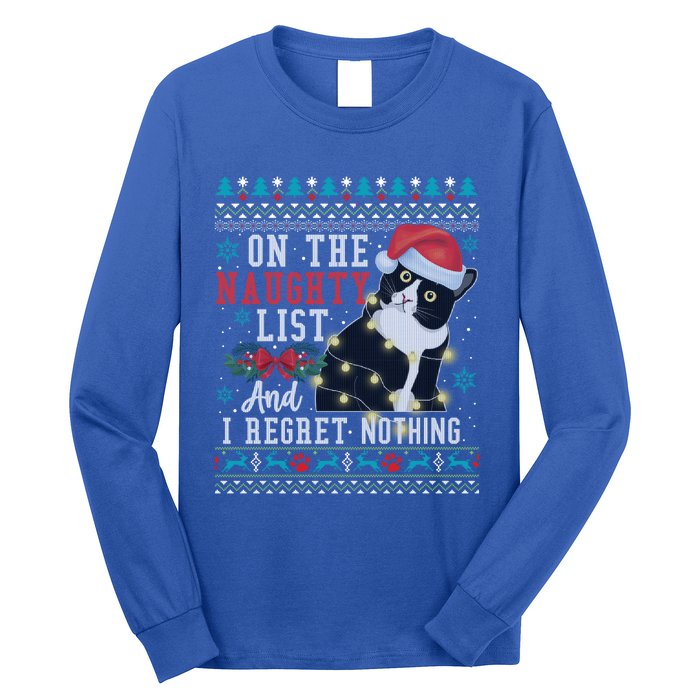 On The Naughty List And I Regret Nothing Cat Christmas Gift Cute Gift Long Sleeve Shirt