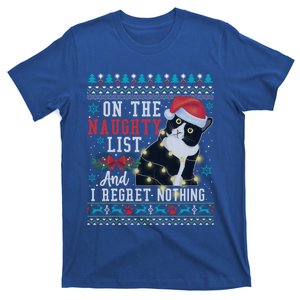 On The Naughty List And I Regret Nothing Cat Christmas Gift Cute Gift T-Shirt