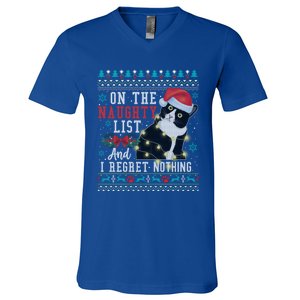 On The Naughty List And I Regret Nothing Cat Christmas Gift Cute Gift V-Neck T-Shirt