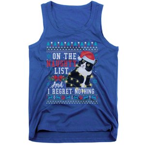 On The Naughty List And I Regret Nothing Cat Christmas Gift Cute Gift Tank Top