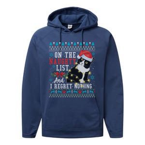 On The Naughty List And I Regret Nothing Cat Christmas Gift Cute Gift Performance Fleece Hoodie