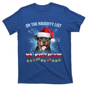 On The Naughty List And Rottweiler Santa Hat Christmas Gift T-Shirt