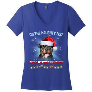 On The Naughty List And Rottweiler Santa Hat Christmas Gift Women's V-Neck T-Shirt