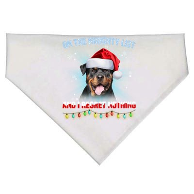 On The Naughty List And Rottweiler Santa Hat Christmas Gift USA-Made Doggie Bandana