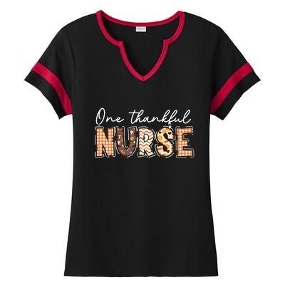 One Thankful Nurse Thanksgiving Ladies Halftime Notch Neck Tee