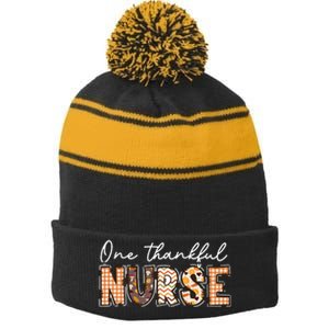 One Thankful Nurse Thanksgiving Stripe Pom Pom Beanie