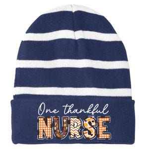 One Thankful Nurse Thanksgiving Striped Beanie with Solid Band