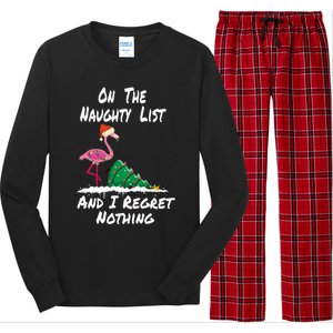 On The Naughty List And I Regret Nothing Flamingo Christmas Cute Gift Long Sleeve Pajama Set